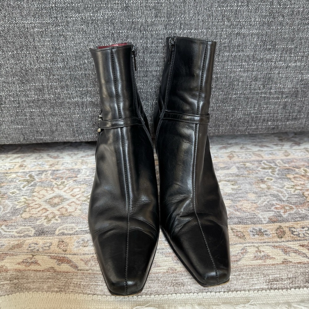 Donald J Pliner Womens Black Leather Square Toe Ankle Boots Buckle Strap 7.5 M - Picture 4 of 9